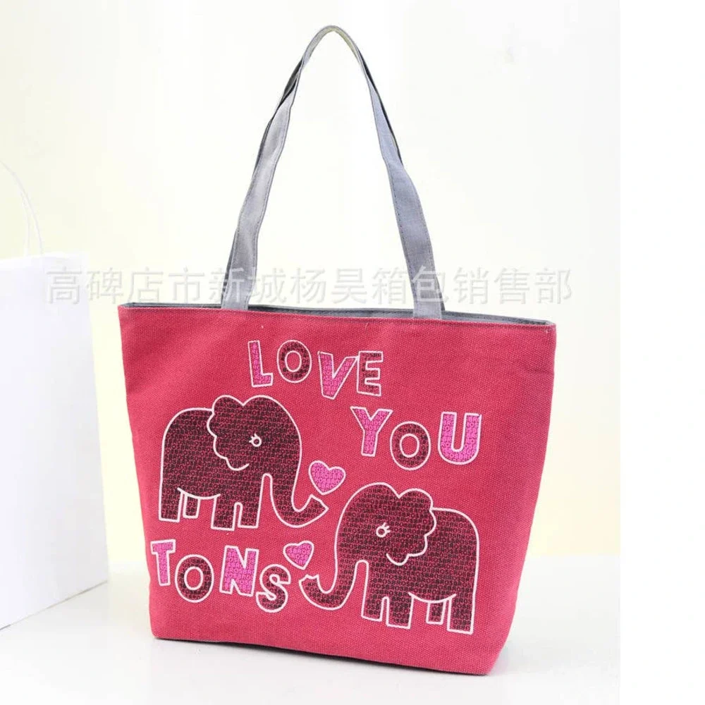 Love You Tons Zippered Elephant Canvas/Cotton Tote‎ Bag